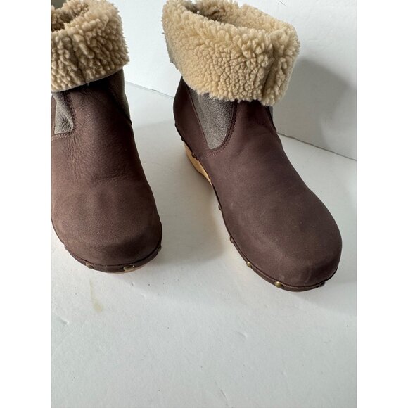 Penelope Chilvers Low Shearling Cuffed Clog Boots Leather Suede EU 36 US 6 - Picture 3 of 7